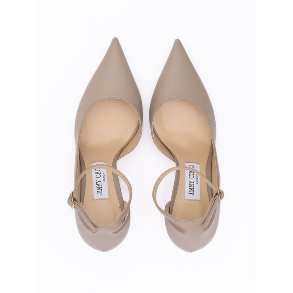 Jimmy Choo Taupe Grey Calf Leather Leona 85 Women's Pumps - Picture 3 of 4